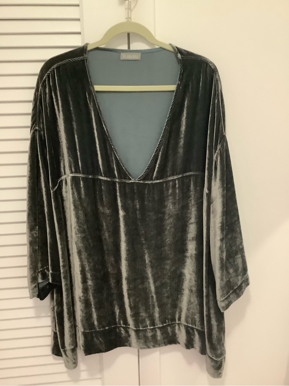 Velvet V-Neck Tunic Top - Gray
